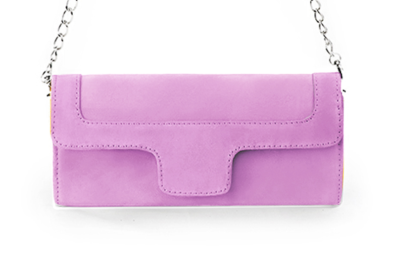 Dress clutch for wedding and parties in mauve purple leather - Profile view